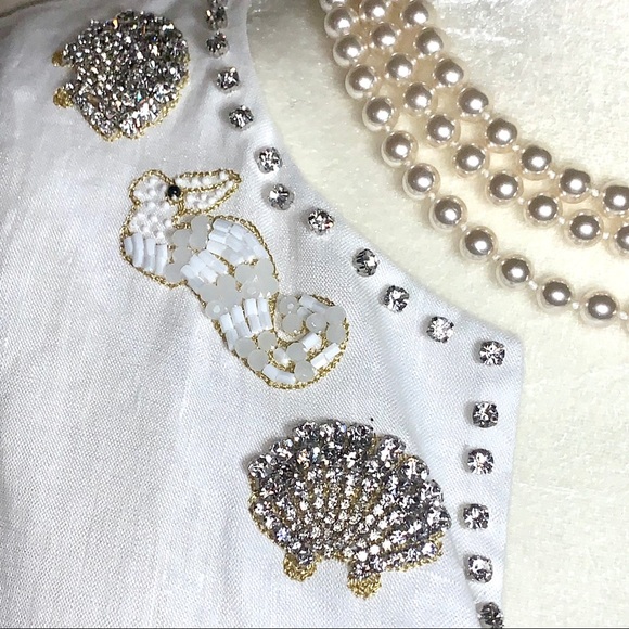 NWT Talbots Beaded Rhinestone Encrusted Linen Tunic S - Picture 2 of 5